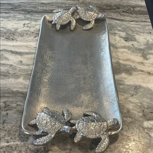 Z Gallerie Silver Metal Turtle Tray RARE